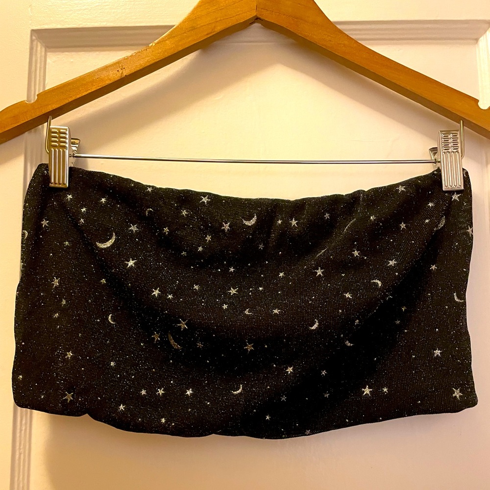 NWOT Celestial Sparkle Bandeau Tube Top / Size 1X / Black Silver Star Moon ✨🖤🌙